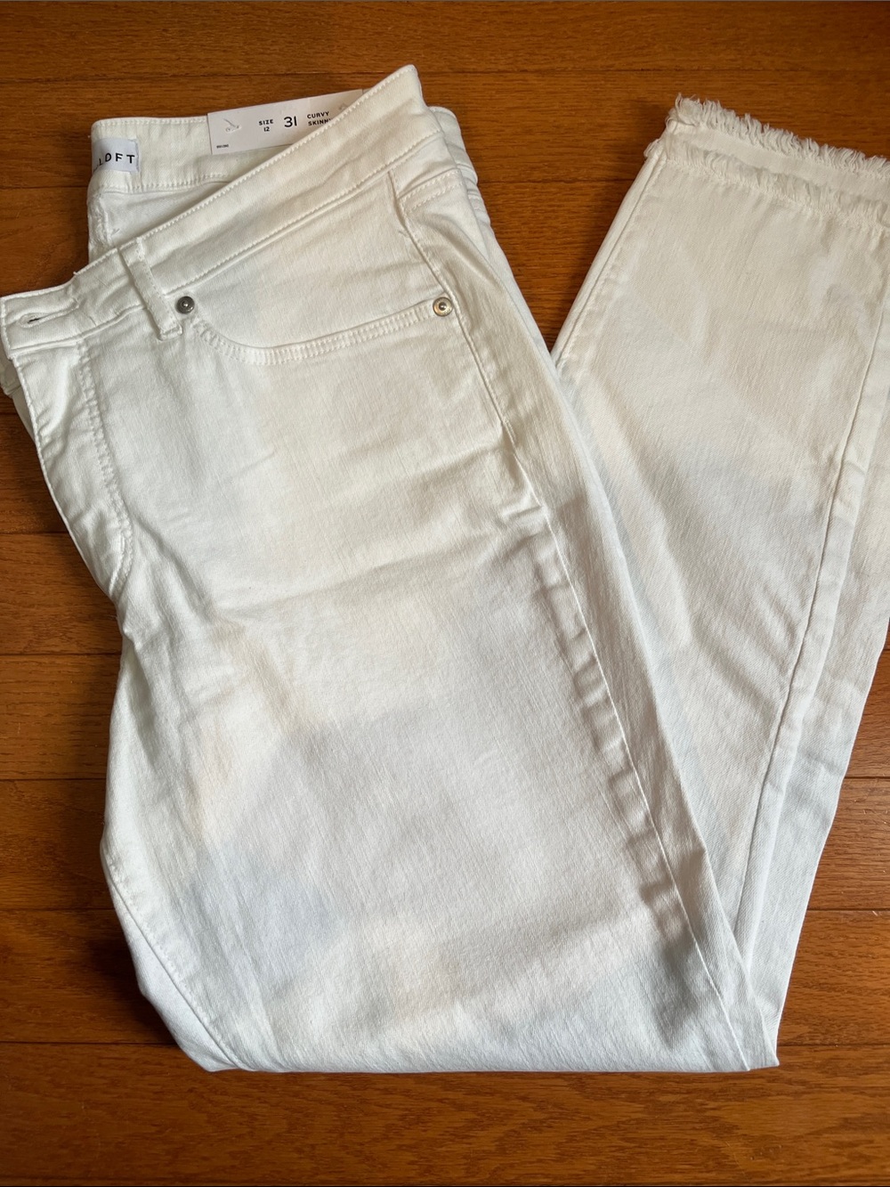 LOFT White Straight-Leg Jeans with Frayed Hem
